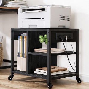 Printer Stand, Mobile Rolling Cart with Storage Shelves, Metal and MDF ...