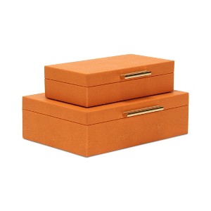 HomeRoots Set Of Two Orange Faux Shagreen Jewelry Boxes With Decorative Hardware - 1 of 4