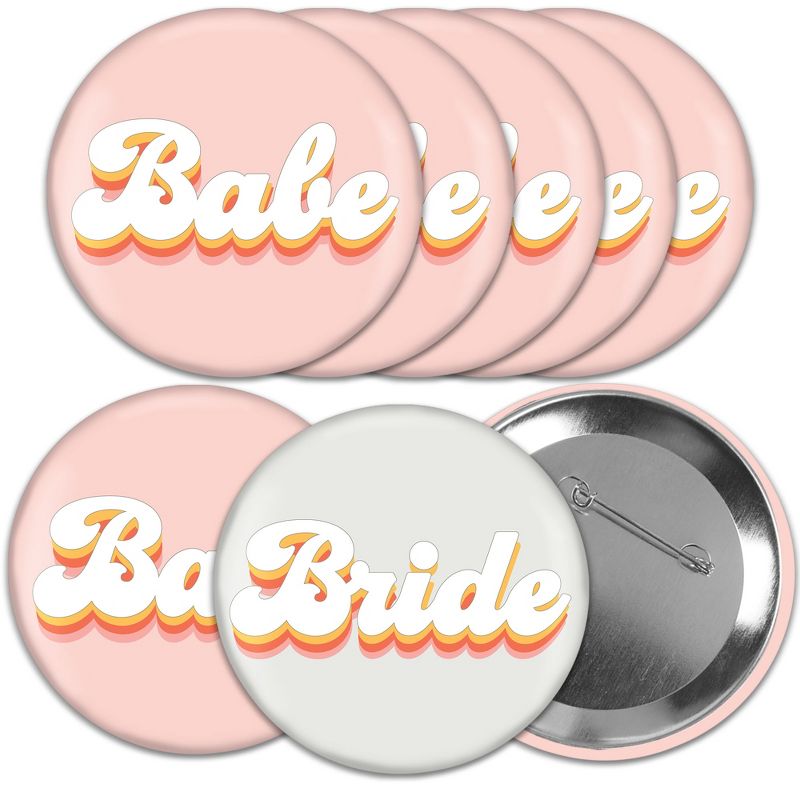 Big Dot of Happiness Bride's Babes - 3 inch Bachelorette Party Badge - Pinback Buttons - Set of 8, 1 of 9