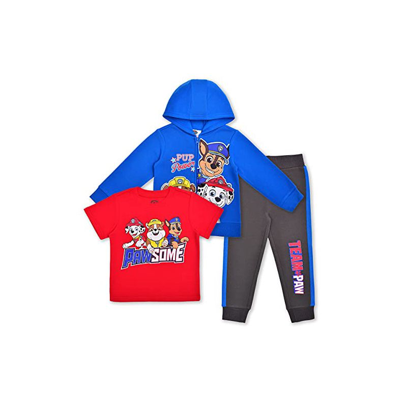 Nickelodeon Boy's Paw Patrol 3 Piece Active Wear Coordinates, Graphic Printed Zip Up Hoodie, T-Shirt, and Joggers Set for kids, 1 of 8