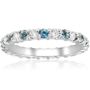 Pompeii3 1ct Diamond & Aquamarine Eternity Ring Common Prong 14k White Gold Stackable - 1 of 4