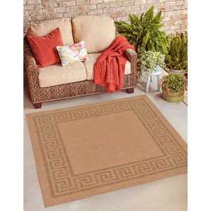 Unique Loom    Outdoor Border Greek Key Area Rug - 1 of 4
