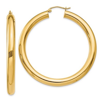 Black Bow Jewelry 5mm, 14k Yellow Gold Classic Round Hoop Earrings, 50mm (1 7/8 Inch)