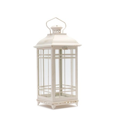 Elegant White-Washed Metal & Glass Candle Lantern Trio