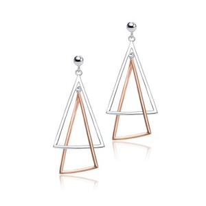 Guili Sterling Silver Two-Tone Triangle Dangling Earrings, Featuring a Bold Geometric Design for Modern, Artistic, and Timeless Appeal - 1 of 4