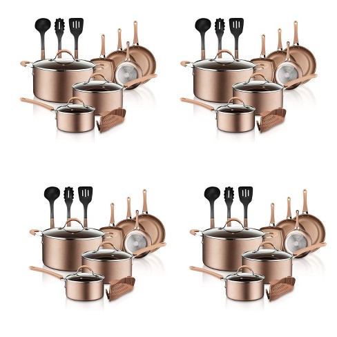 Nutrichef Nonstick Cooking Kitchen Cookware Pots and Pans, 14 Piece Set, Bronze