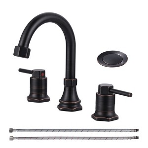 WOWOW 8 in. Widespread Double Handle Bathroom Faucet with Pop-up Drain Kit - 1 of 4