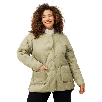 ellos Plus Size Quilted Snap Front Jacket