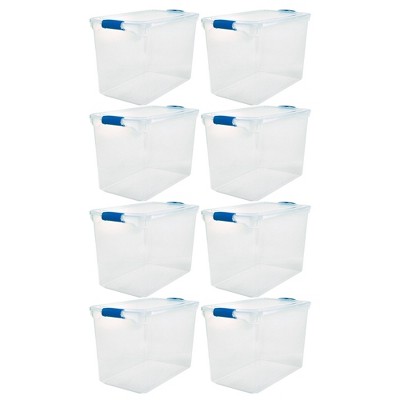 Homz Heavy Duty Modular Clear Plastic Stackable Storage Tote Containers  with Latching and Locking Lids, 112 Quart Capacity, 6 Pack