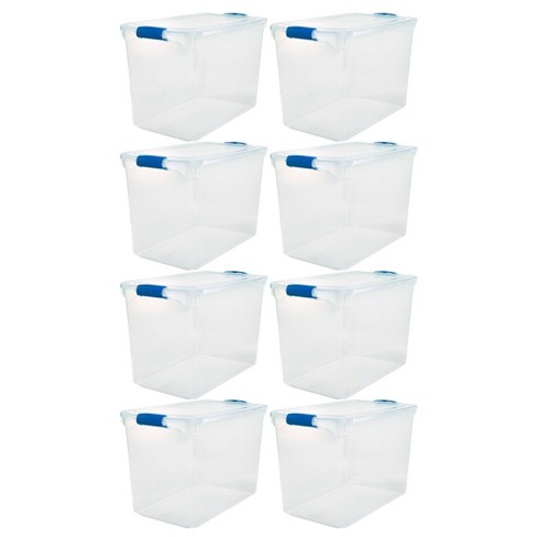 Homz Heavy Duty Modular Clear Plastic Stackable Storage Tote Containers  with Latching and Locking Lids, 112 Quart Capacity, 6 Pack