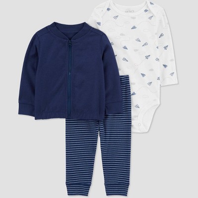 Carter's Just One You® Baby Boys' Striped Planes Top & Bottom Set - Navy Blue 3M