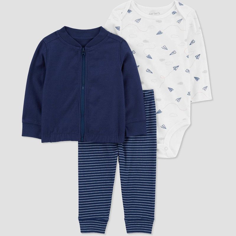 Carter&#39;s Just One You&#174; Baby Boys&#39; Striped Planes Top &#38; Bottom Set - Navy Blue, 1 of 6
