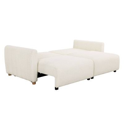 Ivory Boucle Tufted Queen Convertible Sleeper Sofa
