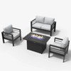 LayinSun Aluminum Furniture Set with Fire Pit Table, 4 Pieces Patio Sectional Conversation Chat Sofa Modern Seating Set - 2 of 4