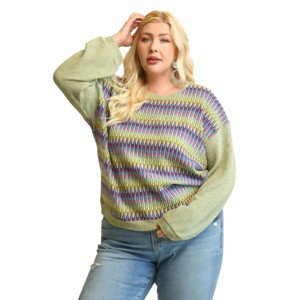 Slickblue Women's Plus Size Top, Mixed Knit Textures & Relaxed Fit, Pullover Blouse, Sage, XL - 1 of 4