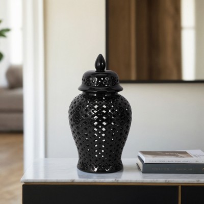 Ceramic Decorative Jar with Lid - Traditional Cutout Design for Home & Office - Elegant Accent for Living Room, Bedroom & Kitchen