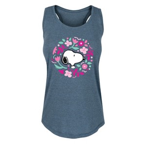 Women's - Peanuts - Snoopy Valentine Floral Circle Graphic Racerback Tank - 1 of 4