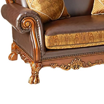 Dresden Brown Faux Leather Tufted Loveseat with Nailhead Trim