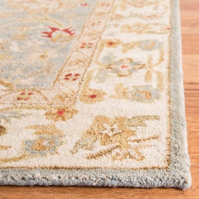 Hand-Tufted Premium Wool Square Rug in Grey Blue and Beige