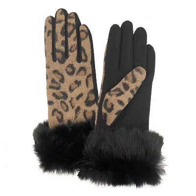 Women's Wo's Persia Animal Print Gloves With Fur Cuff - Dupatta Designs