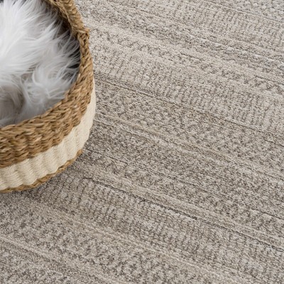 Ivory and Beige High Pile Polyester Rectangle Area Rug 5'3" x 7'