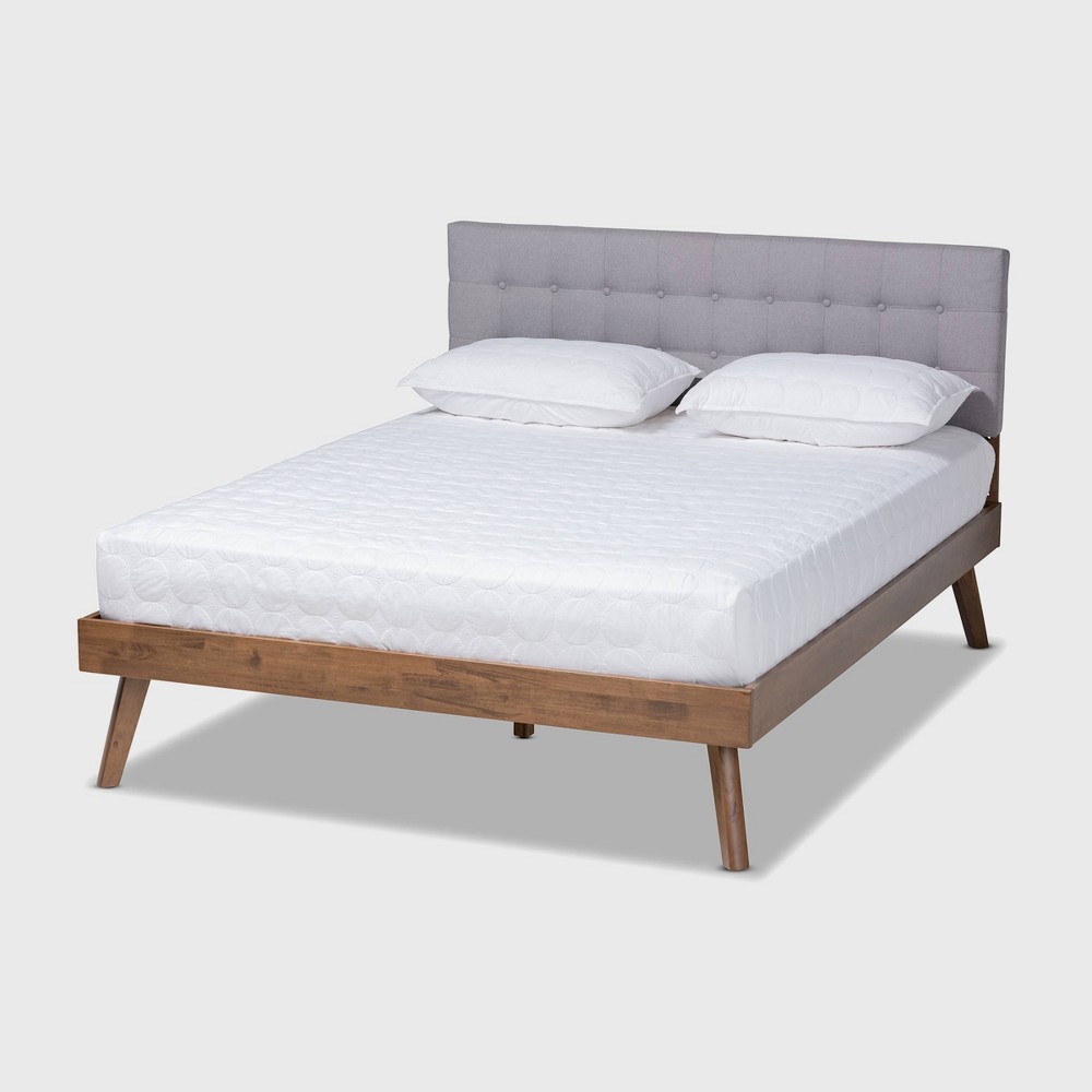 Photos - Bed King Devan Fabric Upholstered Walnut Finished Platform  Light Gray - Ba