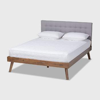 Devan Fabric Upholstered Walnut Finished Platform Bed - Baxton Studio