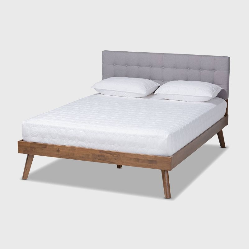 Devan Fabric Upholstered Walnut Finished Platform Bed - Baxton Studio, 1 of 8