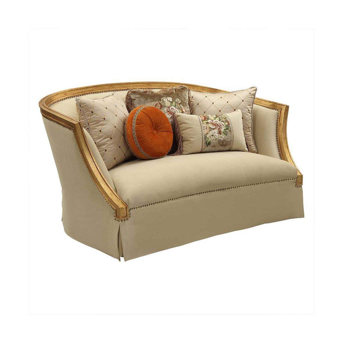 Acme Furniture Daesha Sofa Tan Flannel Antique Gold
