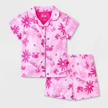 Toddler Girls' 2pc Barbie Button Down Coat Pajama Set - Pink