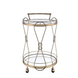25" Zekera Serving Cart Champagne with Glass Shelves & Metal Wheels - Acme Furniture - 1 of 3