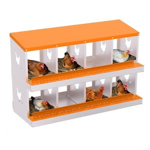 Chicken Nesting Boxes, Hole Roll Away Nest Box for Chicken Coop, Metal Egg Laying Box with Lid Cover to Protect Eggs, Rollout Egg Collection - 1 of 4