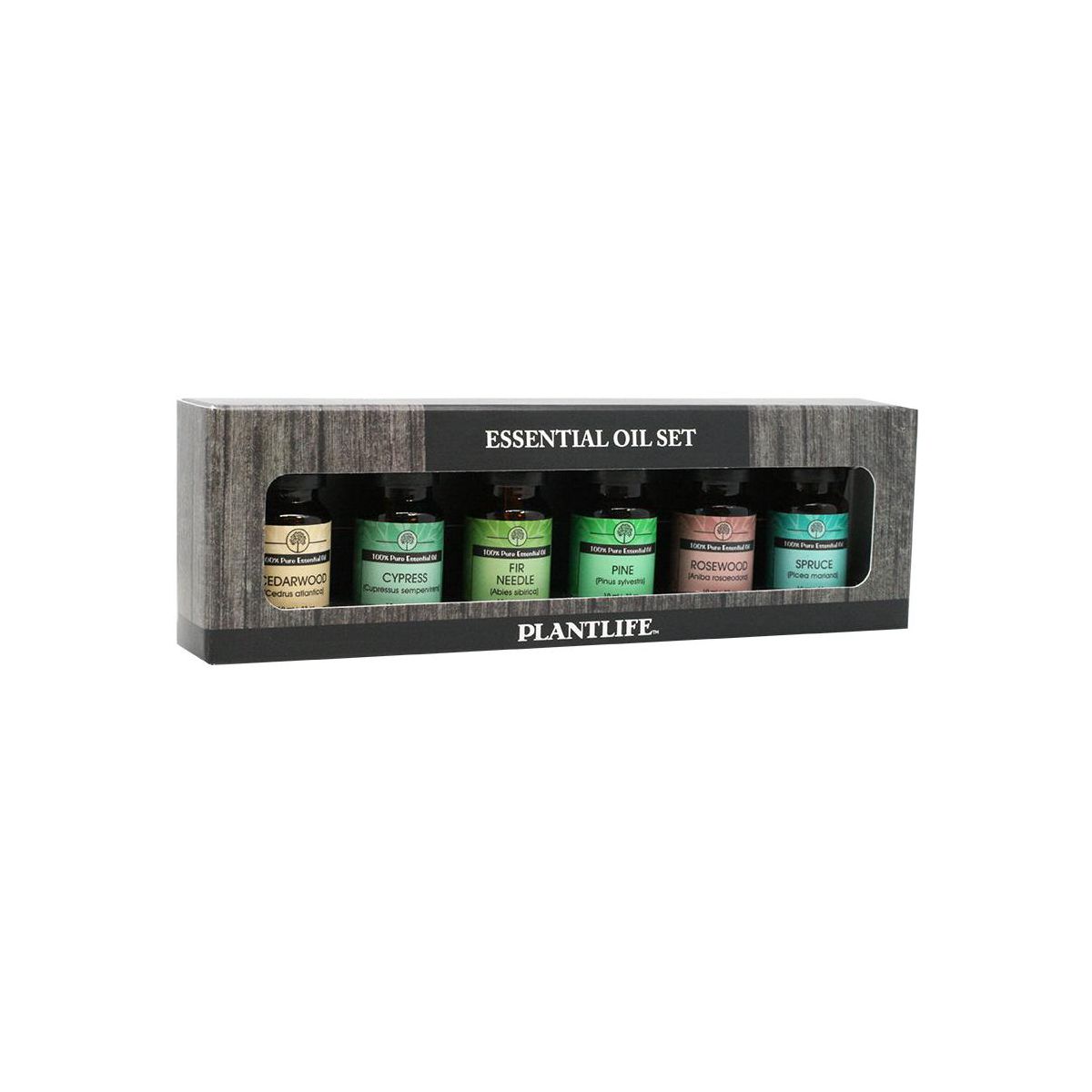 Plantlife Tree Set 6-Pack (Cedarwood, Cypress, Fir Needle, Pine, Rosewood, Spruce) Aromatherapy Essential Oils – No Additives, 10 ml