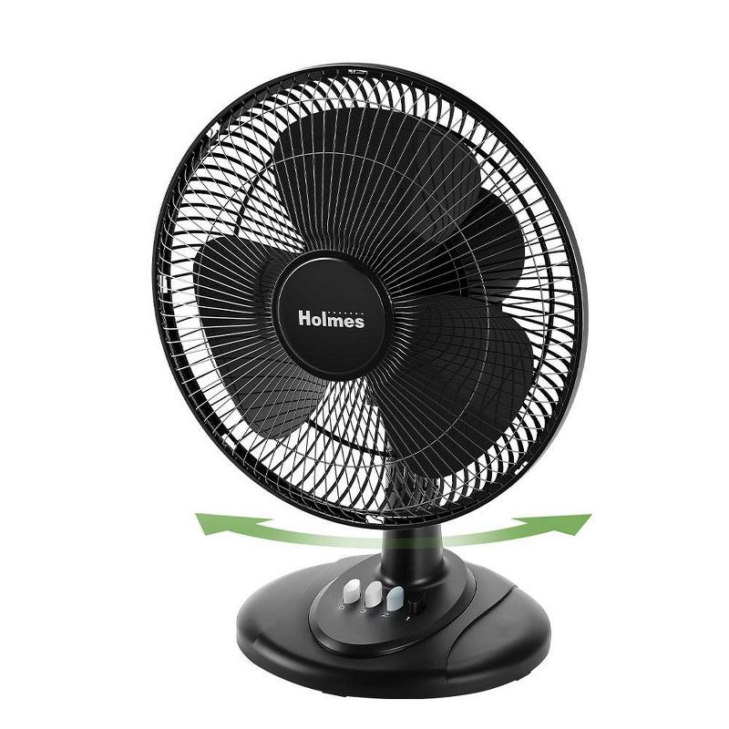 Holmes 12&#34; Oscillating 3 Speed Adjustable Table Fan with Push Button Controls, 4 of 12