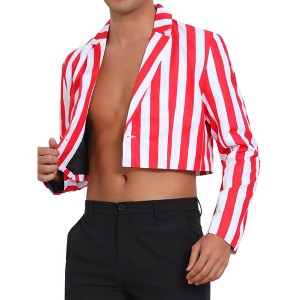 INSPIRE CHIC Men's Single Breasted Notch Lapel Business Crop Stripes Suit Jackets - 1 of 4
