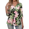Nlife Women's Casual V Neck Floral Print 3/4 Length Sleeve Blouses Tropical Hawaiian Shirt Tops - 2 of 4