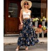 Women's Boho Beach Maxi Skirt - High Waist Flowy Pleated & Ruffle Long Skirt with Pockets Blue Floral - 4 of 4
