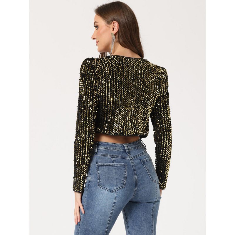 Allegra K Women's Sequin Long Sleeve Open Front Party Cropped Jacket, 4 of 6