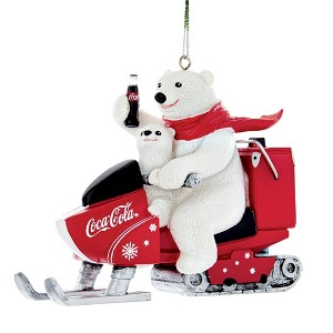 Collections Etc Hand-Painted Coca-Cola Snowmobile Polar Bears Christmas Ornament - 1 of 2
