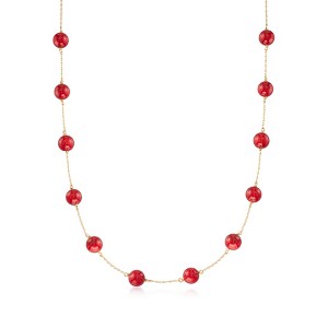 Ross-Simons 8mm Red Coral Bead Station Necklace in 14kt Yellow Gold - 1 of 4