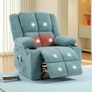 GustoWave Oversized Massage Recliner Chair with Heating for Adults, Fabric Manual Recliner Sofa with Side Pocket, Linen - 1 of 4