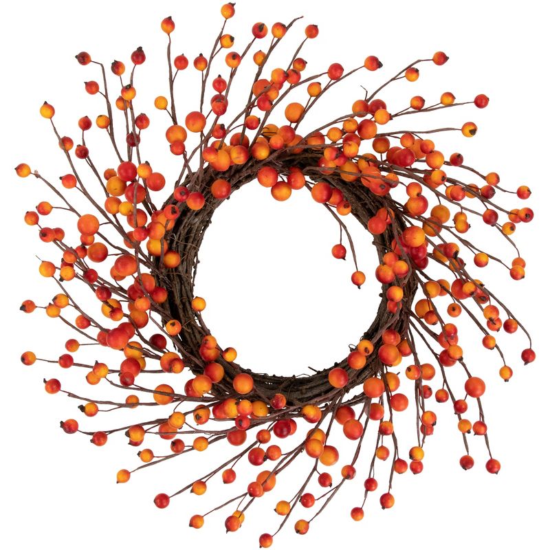 Northlight Orange Berries and Twig Artificial Fall Harvest Wreath 14- Inch, Unlit, 1 of 8