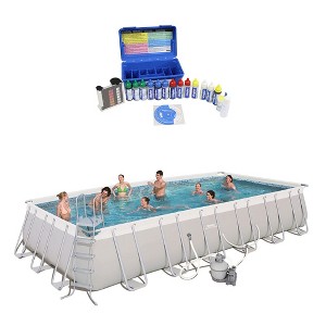 Bestway 24ft x 12ft x 52in Rectangular Frame Family Swimming Pool & Test Kit - 1 of 4
