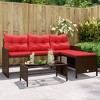 vidaXL Brown Poly Rattan L-Shaped Patio Sofa Set with Coffee Table and Red Cushions - Weather-Resistant Outdoor Lounge Furniture - 2 of 4