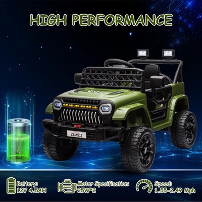 12V Army Green Battery Powered Kids Ride-On Truck with LED Lights