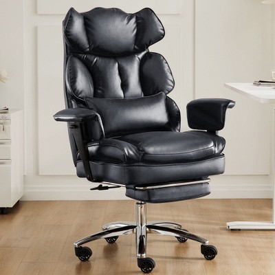 Grungis Ergonomic Office Chair with Footrest & Lumbar Support,PU Leather  Computer Chair with Swivel Wheels for Adult,Student