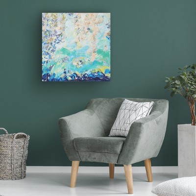 Symmetrical Abstract Canvas Art in Blue and Green, 35 x 35 Inches