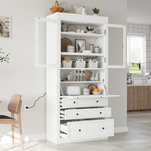 Whisen 78" Freestanding Kitchen Pantry, Tall Cupboard Storage Cabinet with Adjustable Shelves, 3-Drawers - 1 of 4