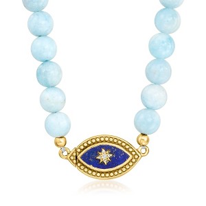 Ross-Simons Lapis, Diamond and 130.00 ct. t.w. Aquamarine Bead Evil Eye Necklace With 18kt Gold Over Sterling - 1 of 3