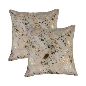 HomeRoots Set of Two 18" Natural and Gold Chevron Cowhide Throw Pillows with Glitter - 1 of 4
